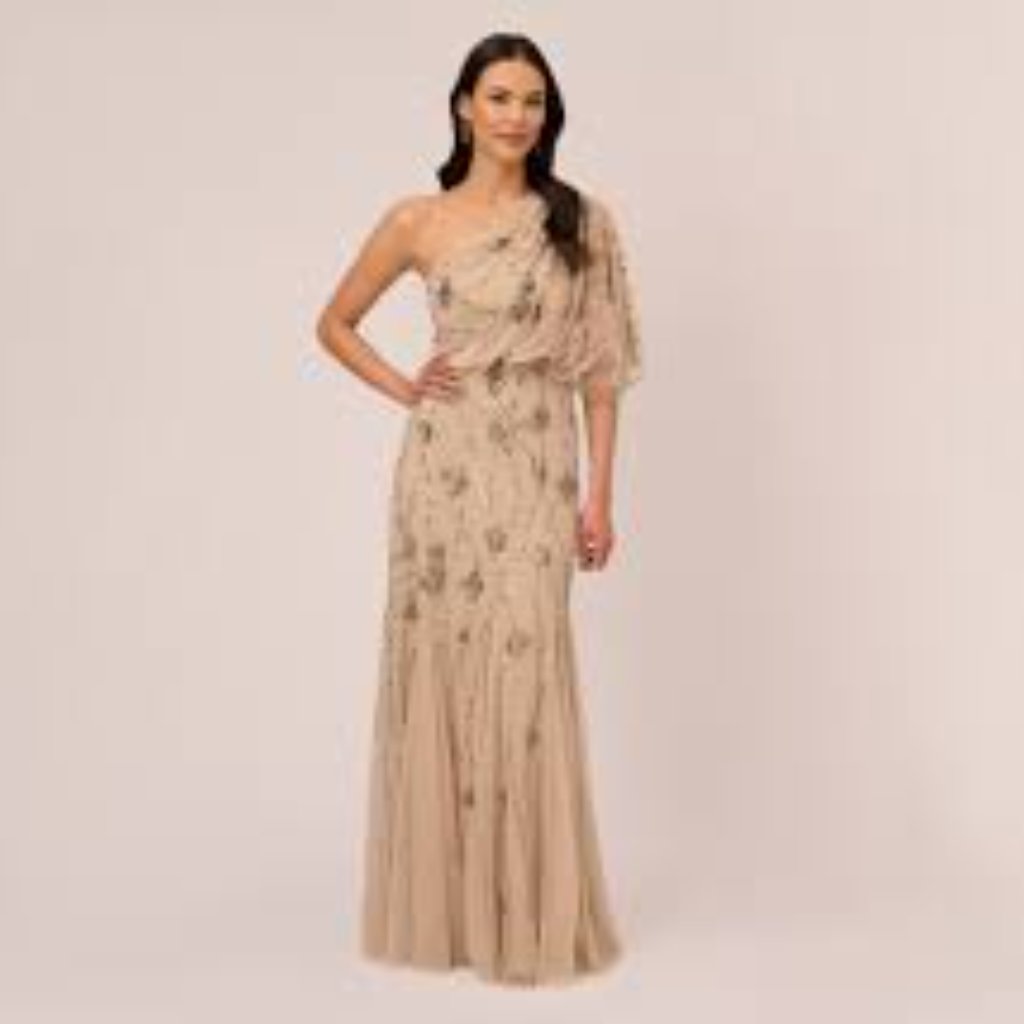 Adrianna Papell Women's Beaded One Shoulder Gown Size 14 Mother Of The Bride